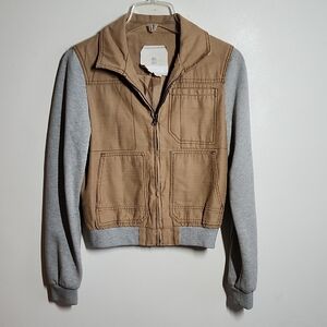 Hei Hei Anthropologie Tan and Gray Zip Up Cotton Jacket Womens XS